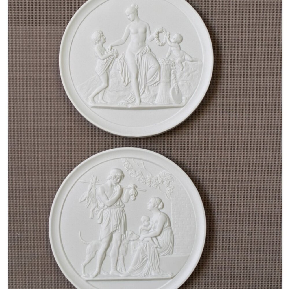 Royal Copenhagen Thorvaldsen Bisque Plate "Childhood and Spring" "Autumn"